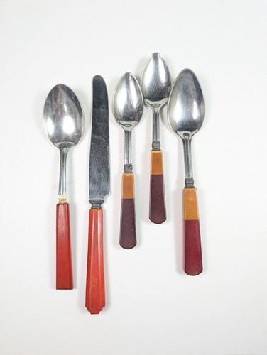 Red bakelite flatware - set, two